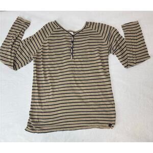 Boho Civil Society Linen Shirt Stripes Neutral Beige Blue Women's Size Large